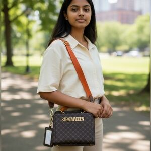 Steve Madden Black and Orange And Brown Messenger Hand Bag